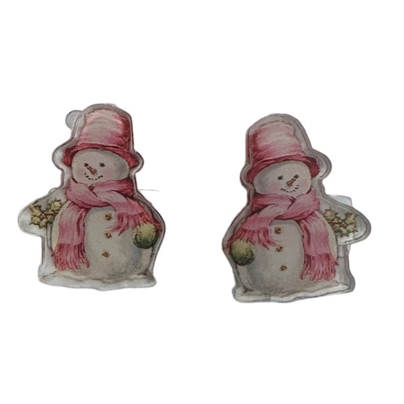 Set of 4 Pink NEW Christmas Holiday Stud Acrylic Handmade Earrings - Picture 5 of 8